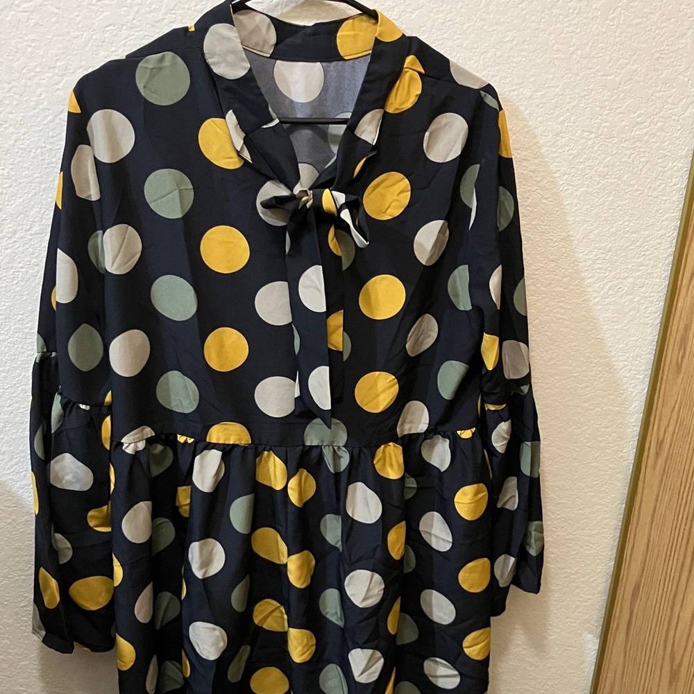 Polka Dot Midi Dress - Black, Yellow, Gray